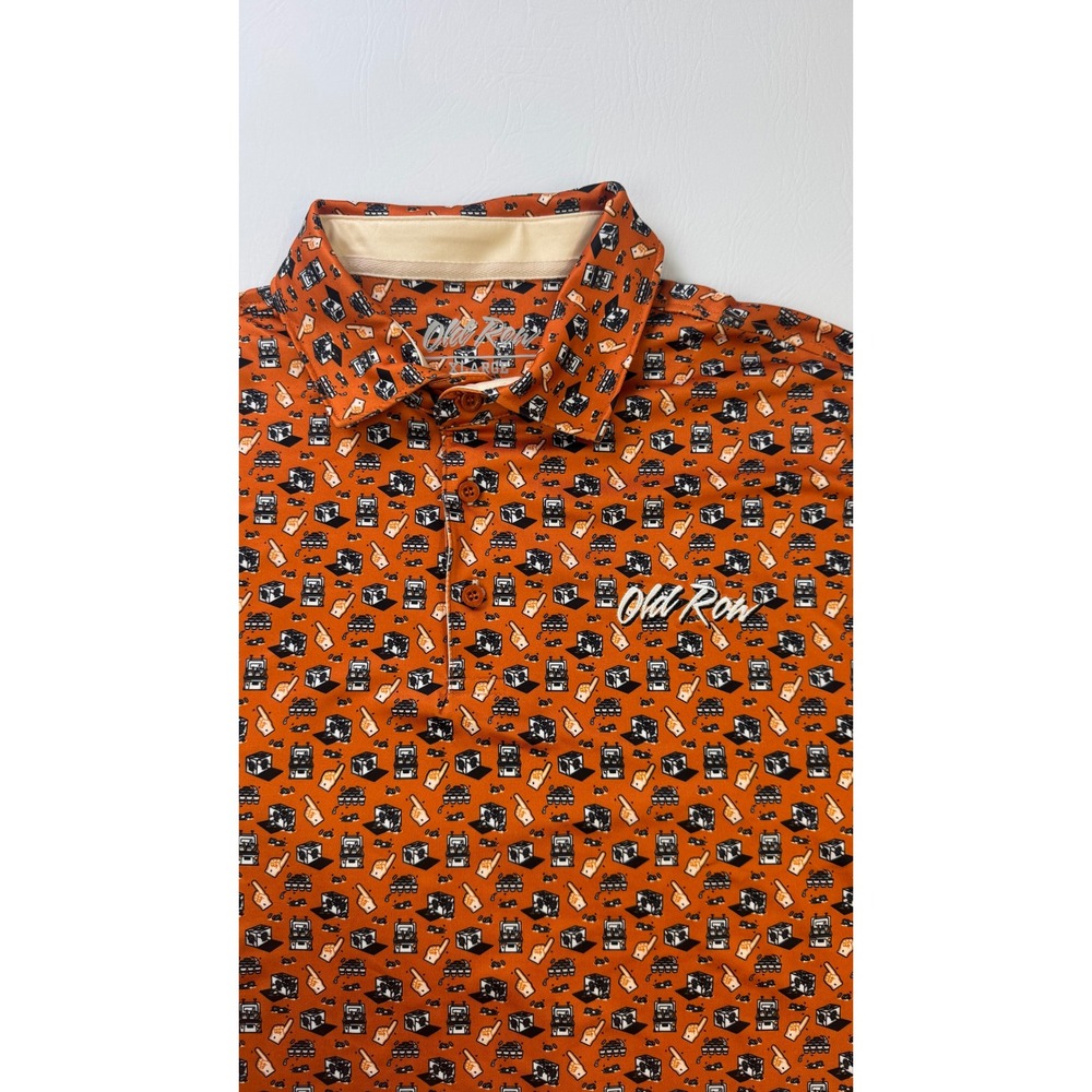 Old Row Men XL Orange Tailgate Print Performance Polo Shirt Short Sleeve Stretch - Picture 8 of 16